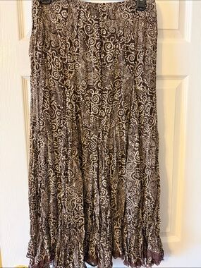 Savvy Brown and Cream Swirl Tiered Maxi Skirt